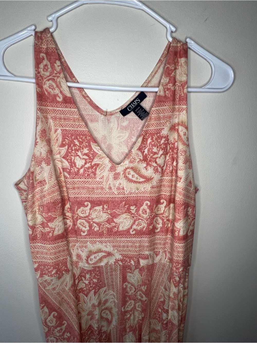 Chaps Coral and Cream Paisley Sleeveless Maxi Dress